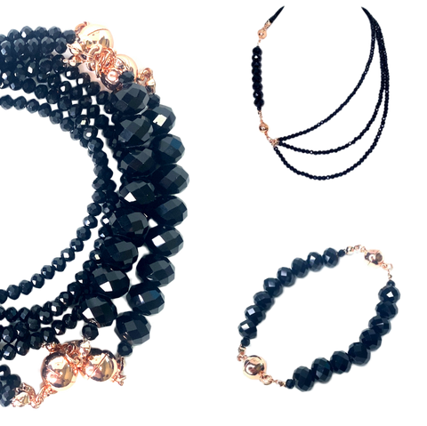10 Way Necklace - Black Crystal