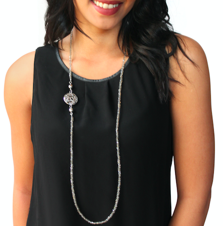 Long Strand Necklace Platinum Crystal