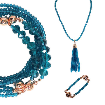 10 Way BUNDLE - Teal Crystal (Includes 10 Way Necklace, Tassel & Mini Connectors)
