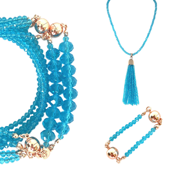 10 Way BUNDLE  - Sky Blue Crystal (Includes 10 Way Necklace, Tassel & Mini Connectors)